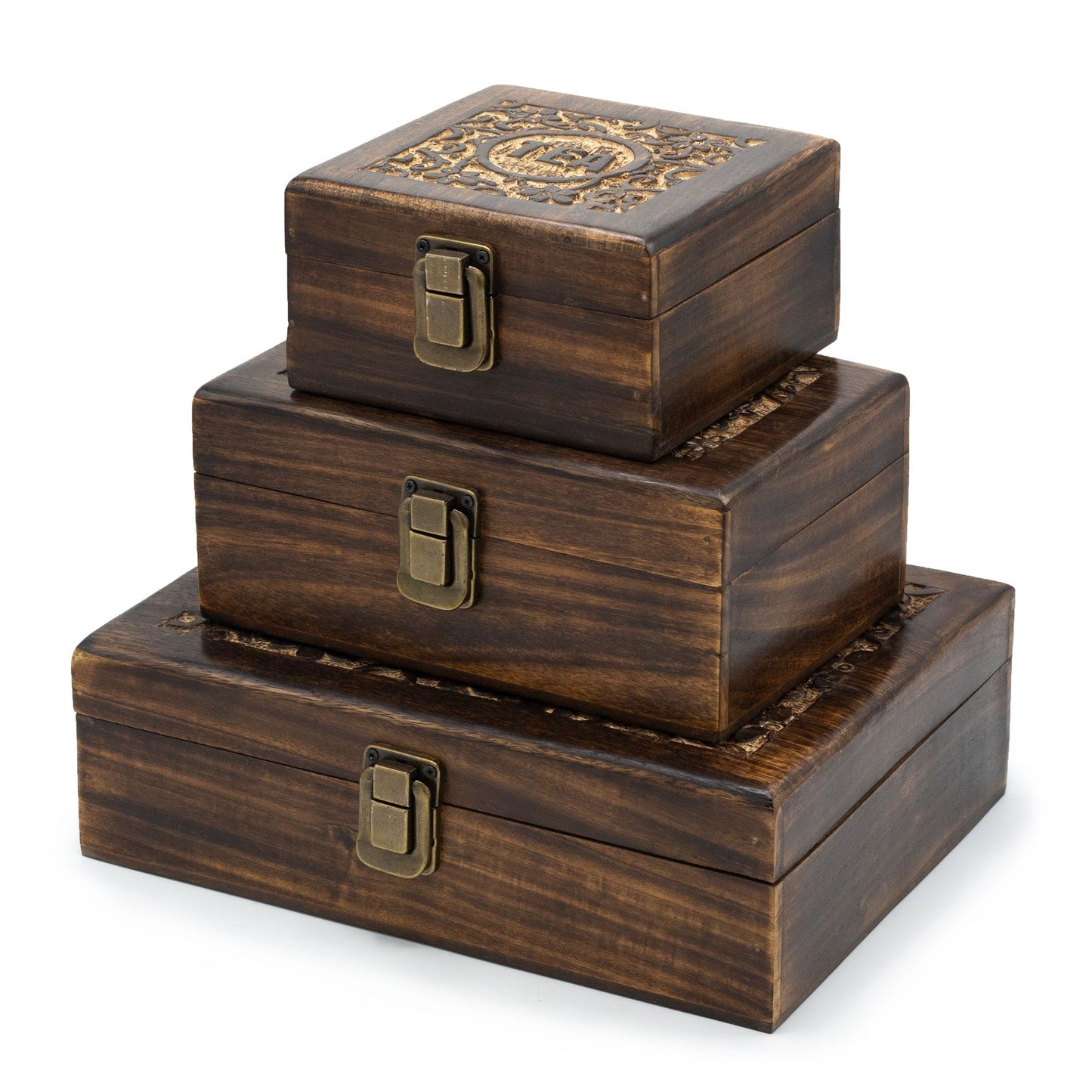 Geschnitzte Teebox aus Mangoholz (30x23x10cm)