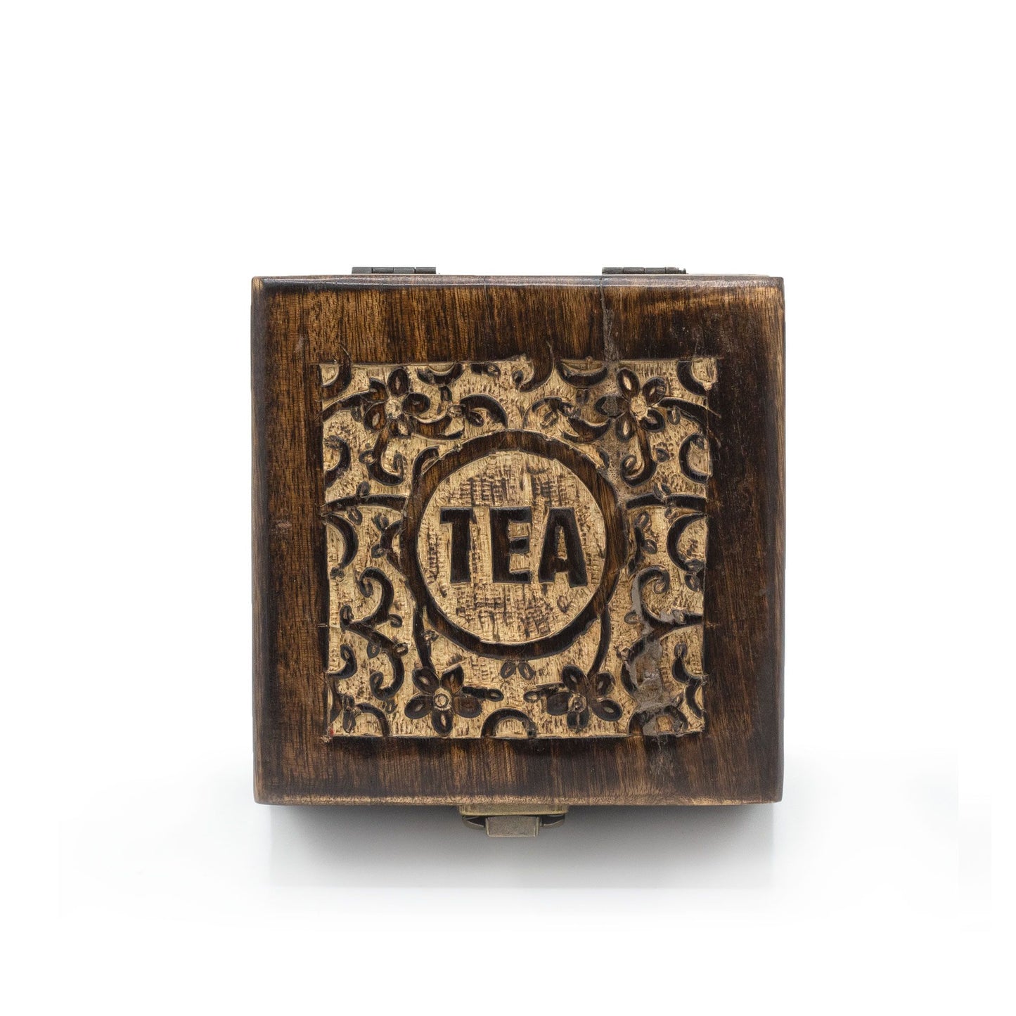 Geschnitzte Teebox aus Mangoholz (15x15x8cm)