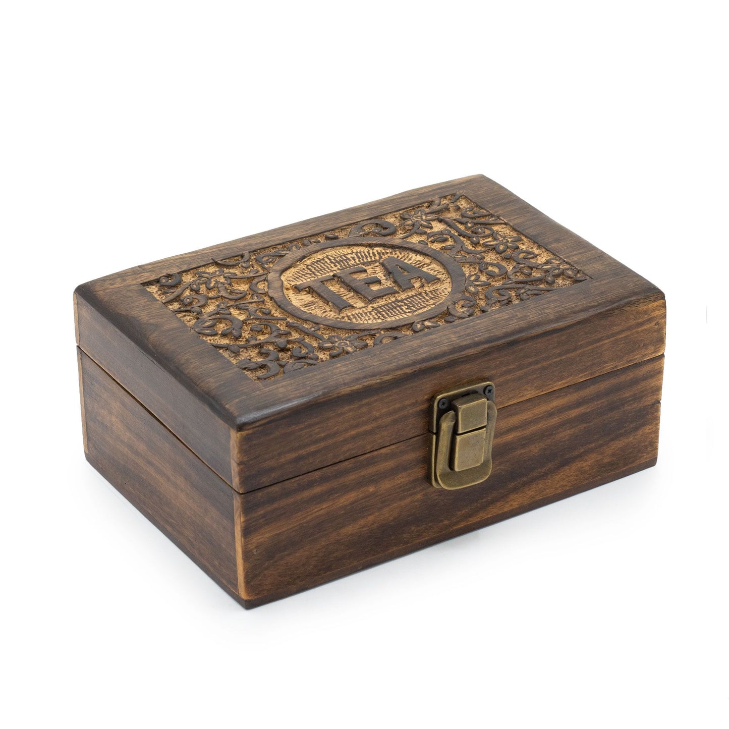 Geschnitzte Teebox aus Mangoholz (23x15x9.5cm)