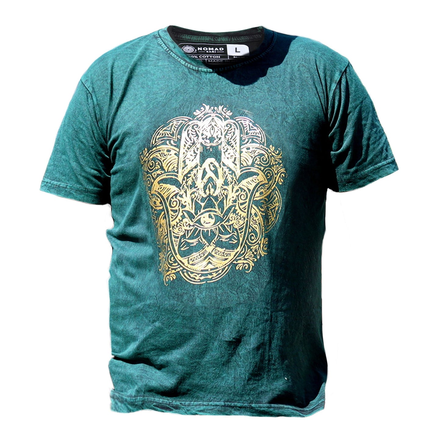 T-Shirt (L) Stone Washed - Hamsa - Grün