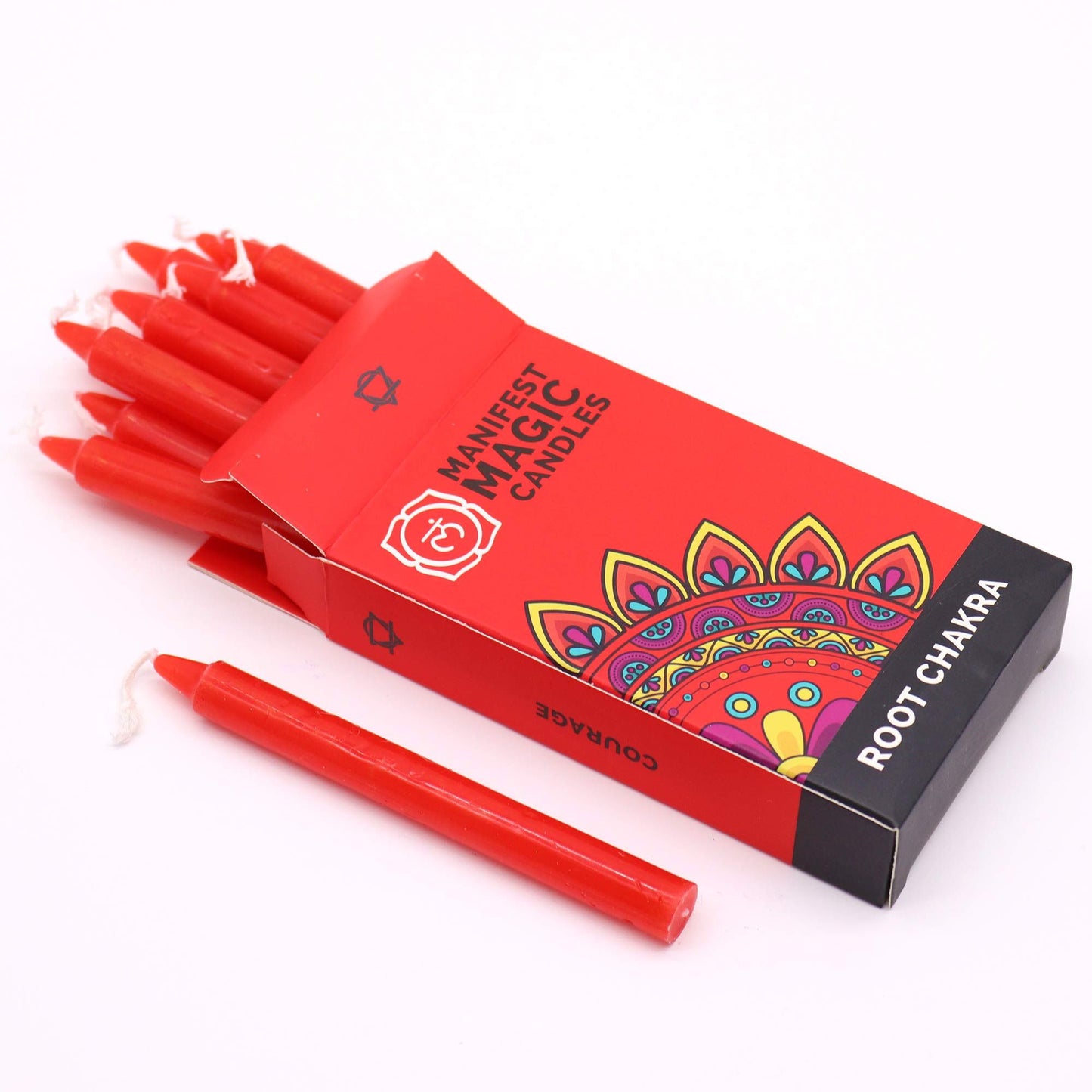 Manifestationskerzen „Wurzel-Chakra“ (12er-Pack)
