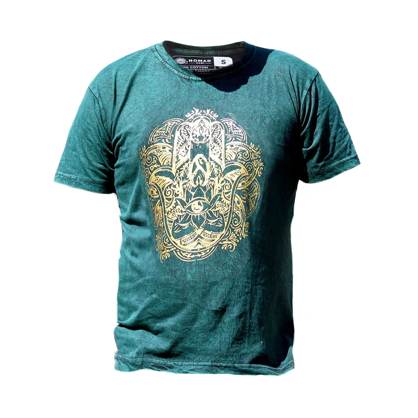 T-Shirt (S) Stone Washed - Hamsa - Grün