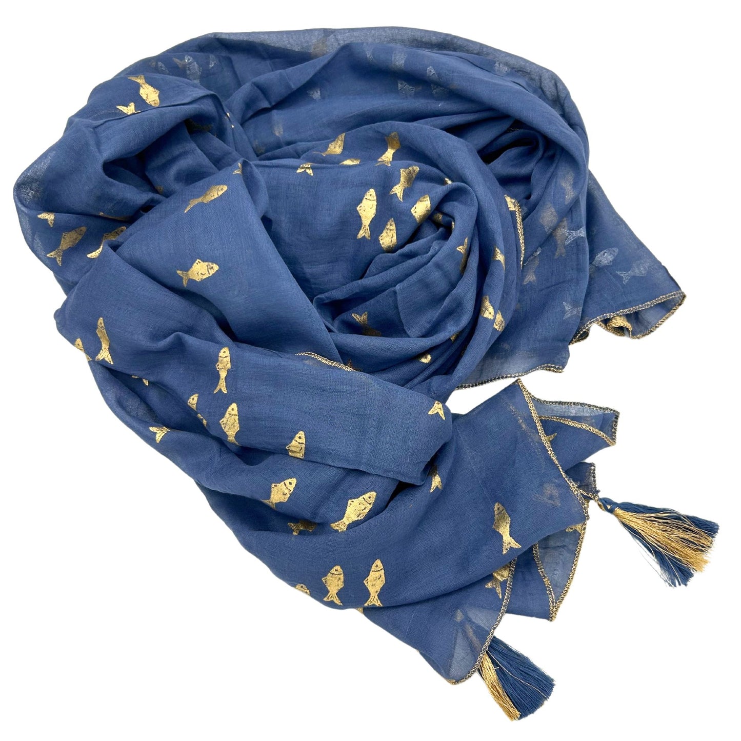 Nomad Sari Pario - Seeblau & Gold mit Fisch-Design