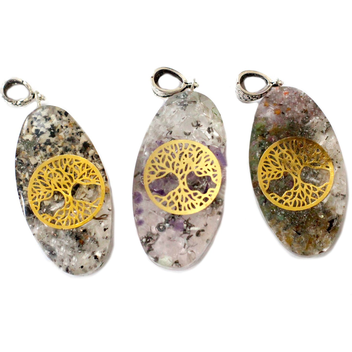 Orgonit-Anhänger „Chakra Oval mit Baum“