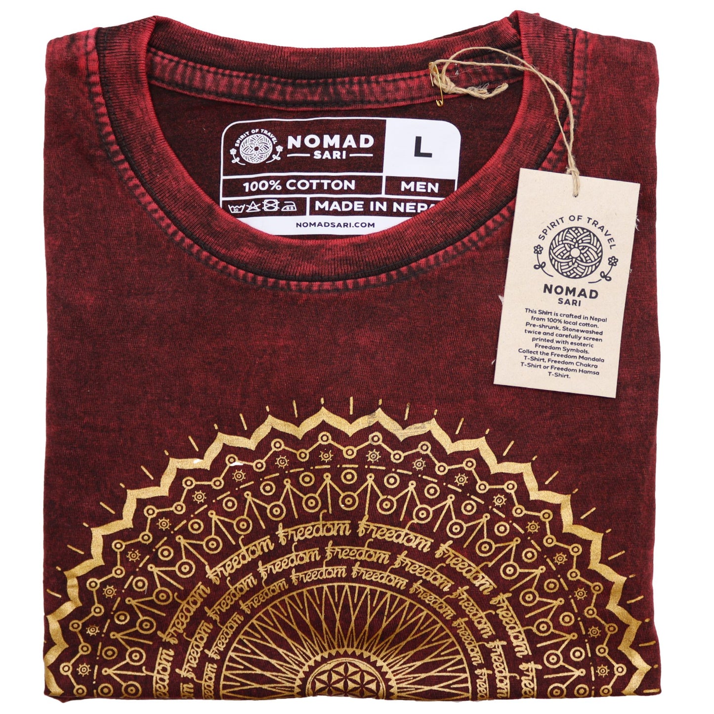 T-Shirt (L) Stone Washed - Mandala - Maroon