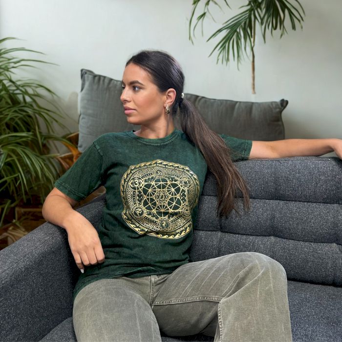 T-Shirt (L) Stone Washed - Chakra - Grün