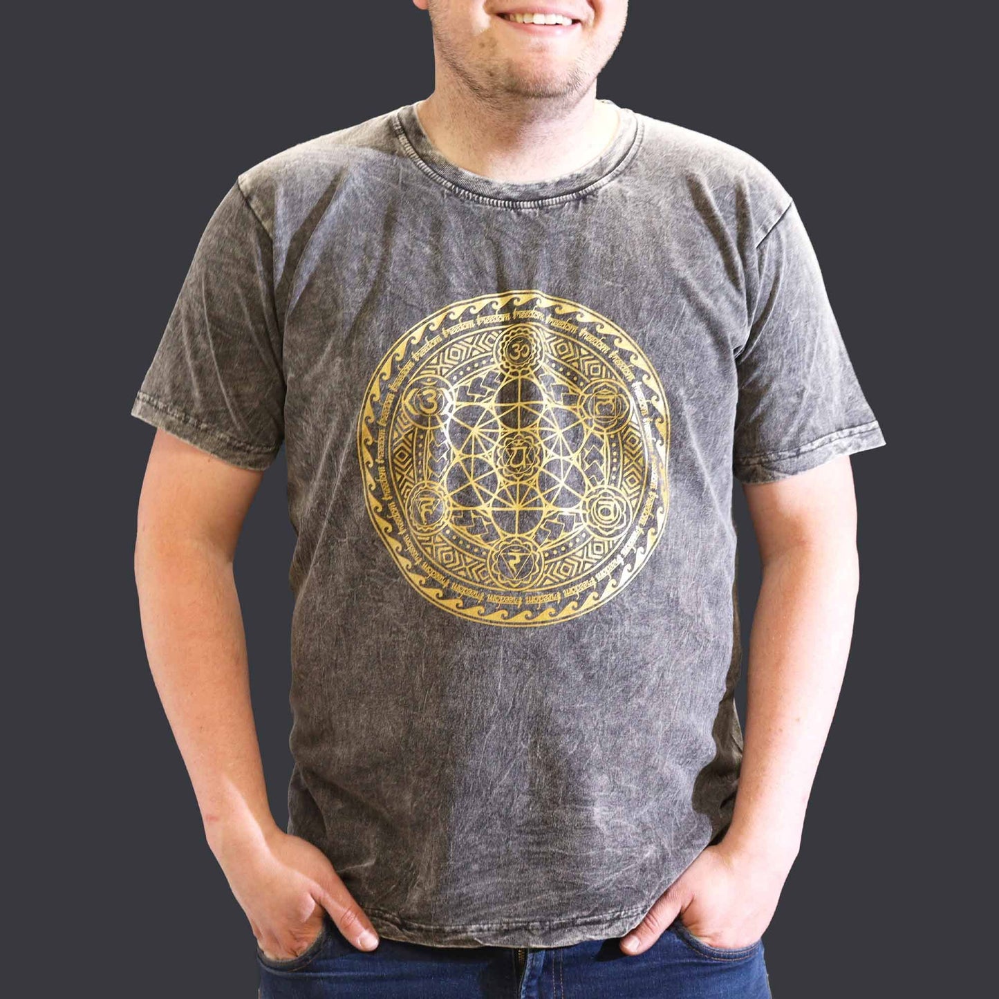 T-Shirt (XL) Stone Washed - Chakra - Dunkelgrau