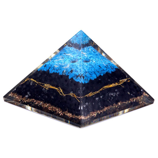 Orgonit Pyramide 70mm - Türkis und Schwarzer Turmalin