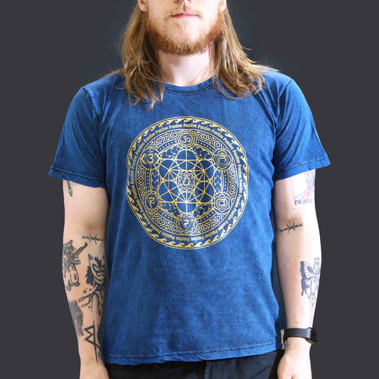 T-Shirt (L) Stone Washed - Chakra - Blau