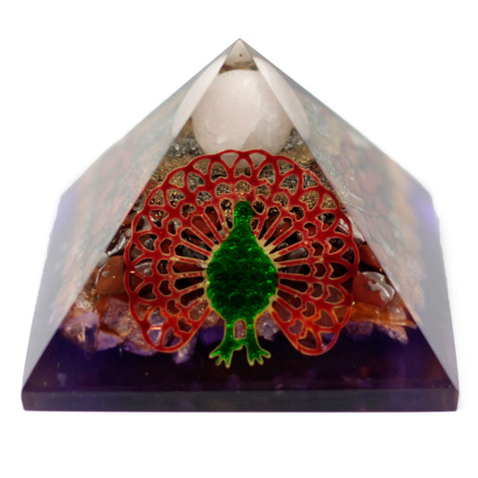 Orgonit Pyramide 70mm - Pfau (Erdbasis)