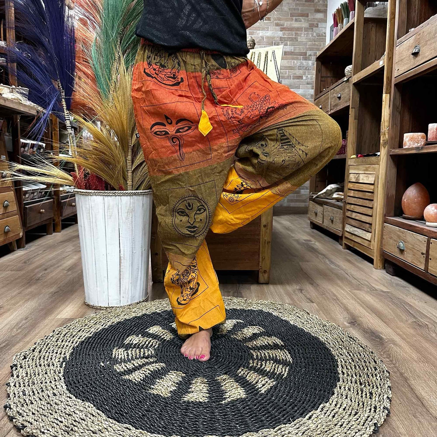 Orange Yoga- und Festivalhose - High Cross Himalayan-Druck