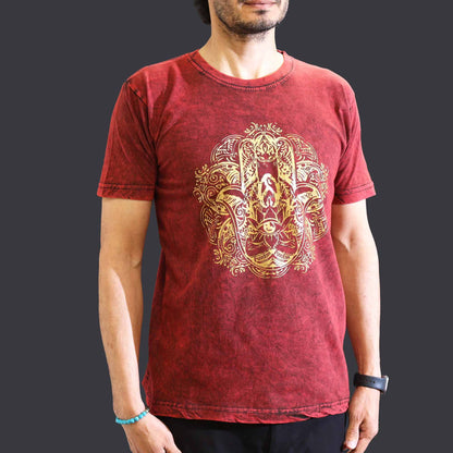 T-Shirt (M) Stone Washed - Hamsa - Maroon