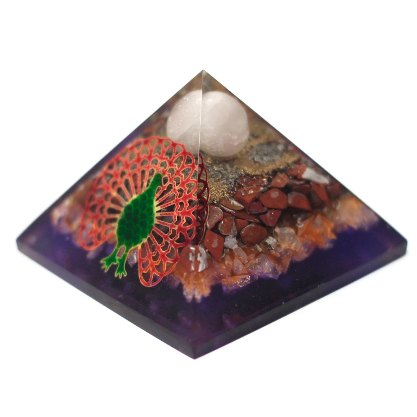 Orgonit Pyramide 70mm - Pfau (Erdbasis)