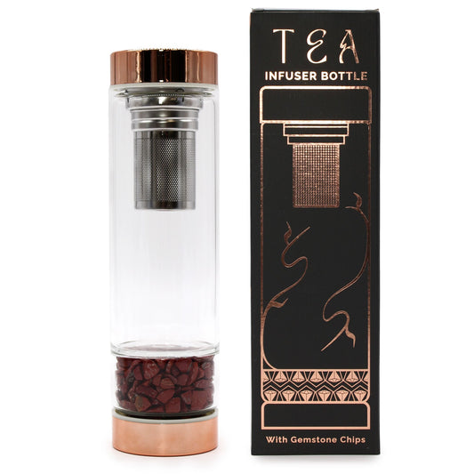 Trinkflasche Glas-Tee-Infuser mit rotem Jaspis - Rose Gold (500ml)