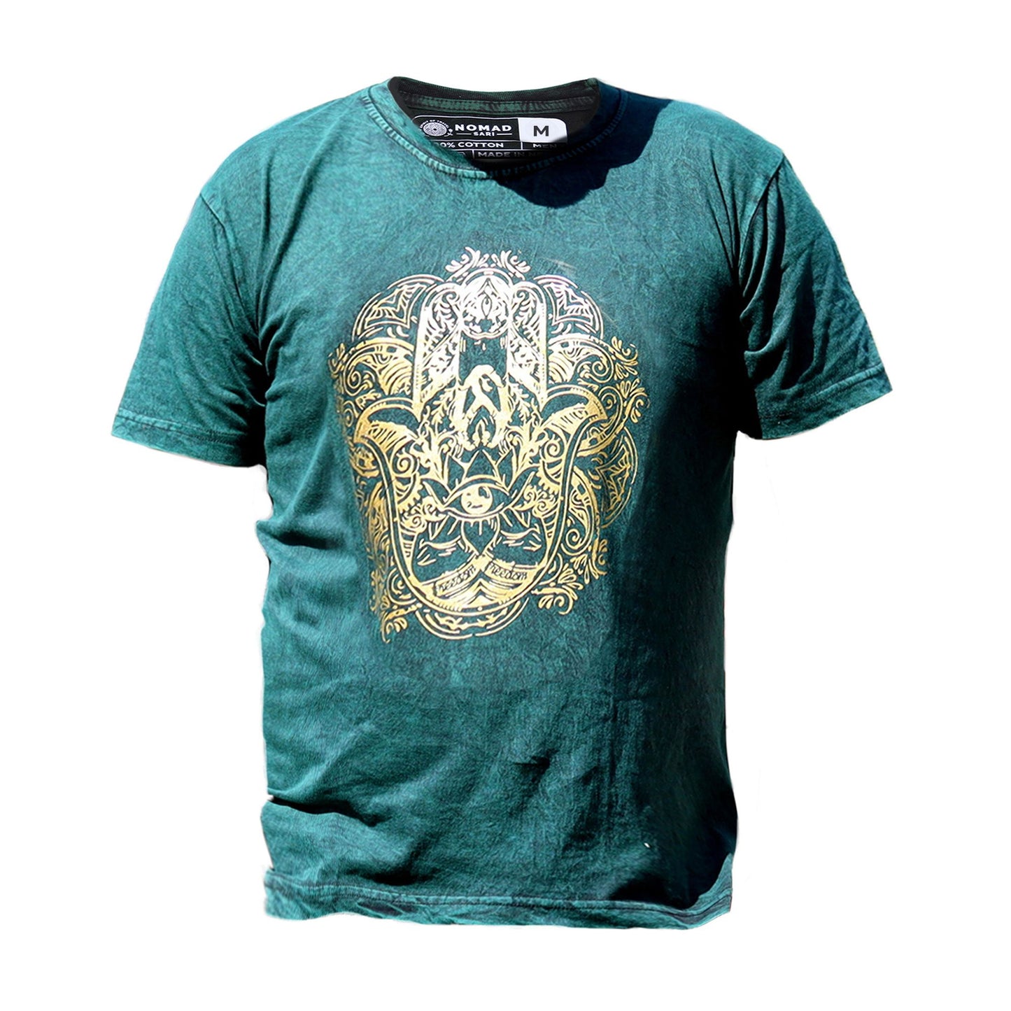 T-Shirt (M) Stone Washed - Hamsa - Grün