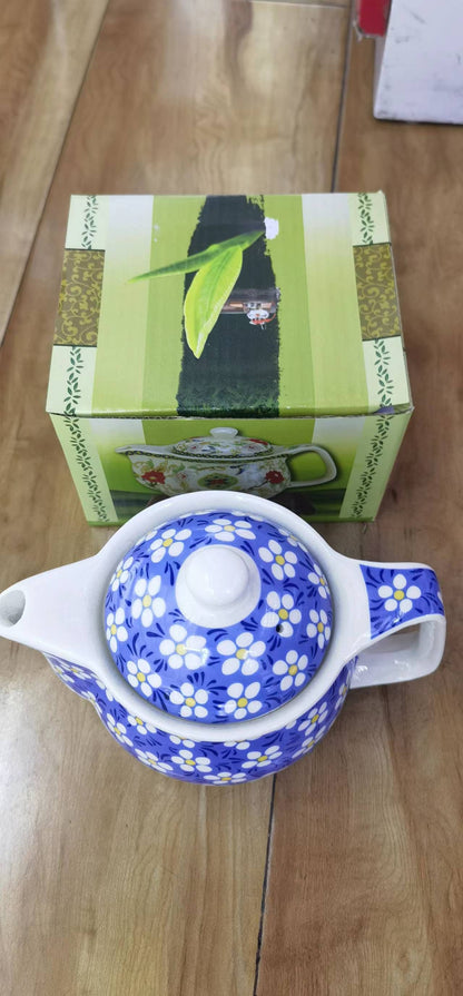 Kleine Teekanne mit Metallsieb - Blaue Gänseblümchen (350ml)