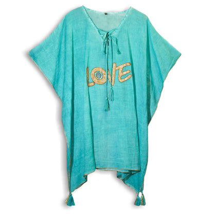 Nomad Sari On the Med Kaftan - Türkis & Gold mit Love-Design