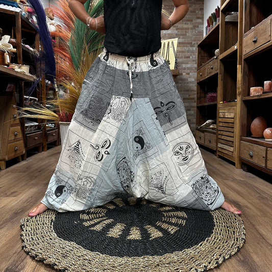 Graue Yoga- und Festivalhose - Aladdin Himalaya-Druck