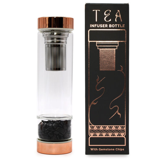 Trinkflasche Glas-Tee-Infuser mit Onyx - Rose Gold (500ml)