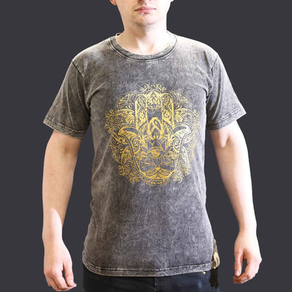 T-Shirt (S) Stone Washed - Hamsa - Dunkelgrau