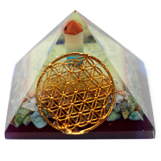 Orgonit Pyramide 70mm - Blume des Lebens Symbol