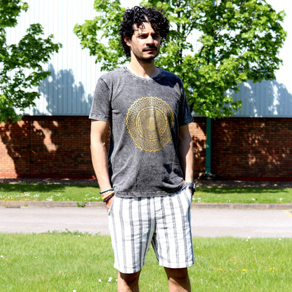 T-Shirt (M) Stone Washed - Mandala - Dunkelgrau