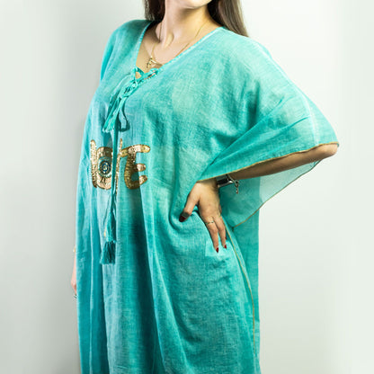 Nomad Sari On the Med Kaftan - Türkis & Gold mit Love-Design