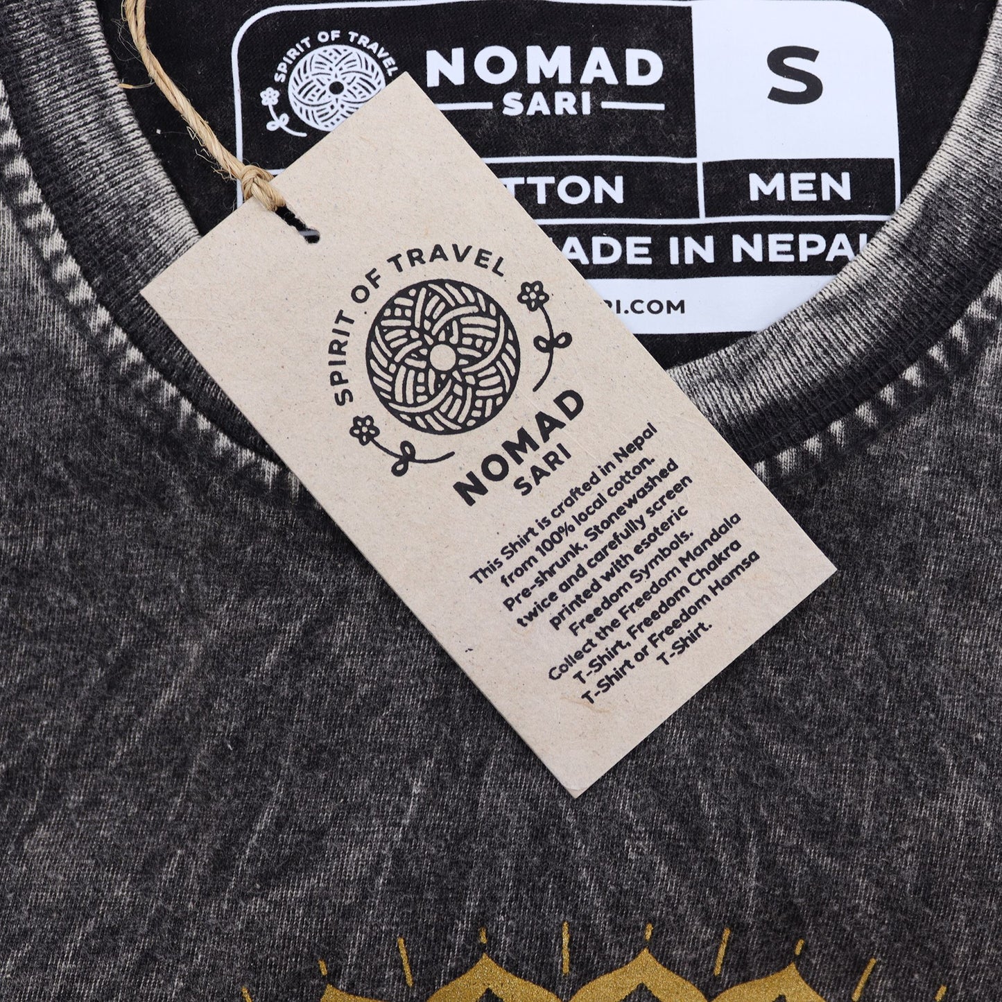 T-Shirt (S) Stone Washed - Mandala - Dunkelgrau