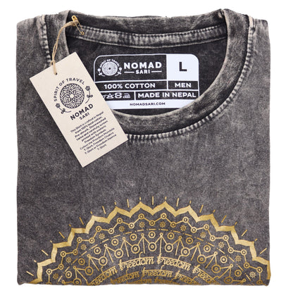 T-Shirt (L) Stone Washed - Mandala - Dunkelgrau