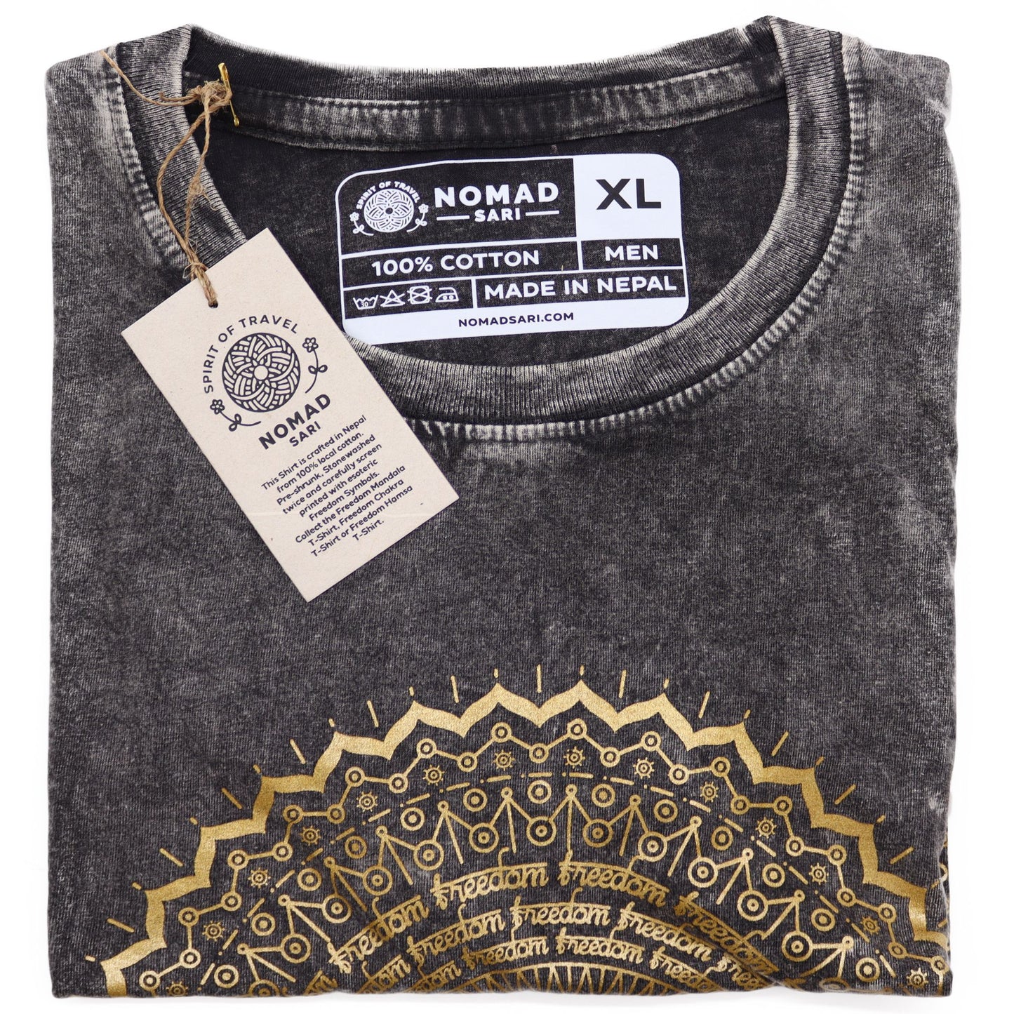 T-Shirt (XL) Stone Washed - Mandala - Dunkelgrau