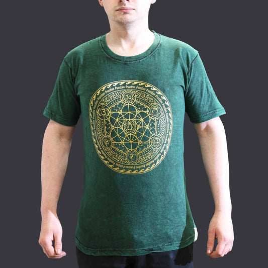 T-Shirt (S) Stone Washed - Chakra - Grün