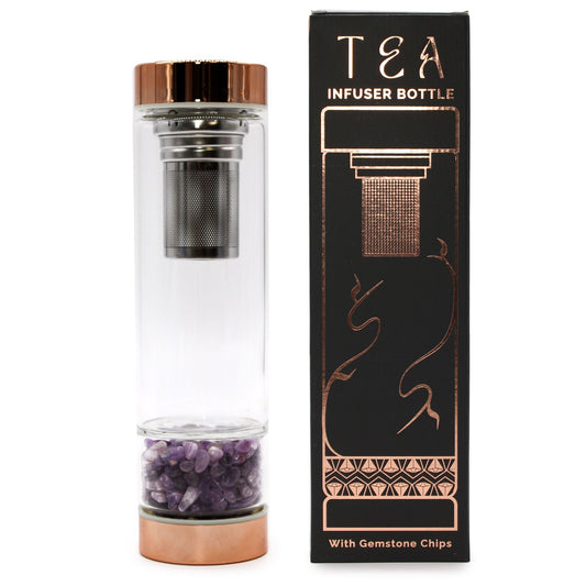 Trinkflasche Glas-Tee-Infuser mit Amethyst - Rose Gold (500ml)