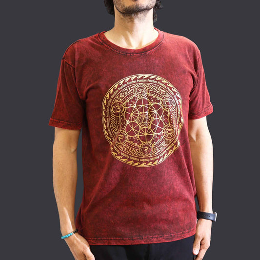 T-Shirt (M) Stone Washed - Chakra - Maroon