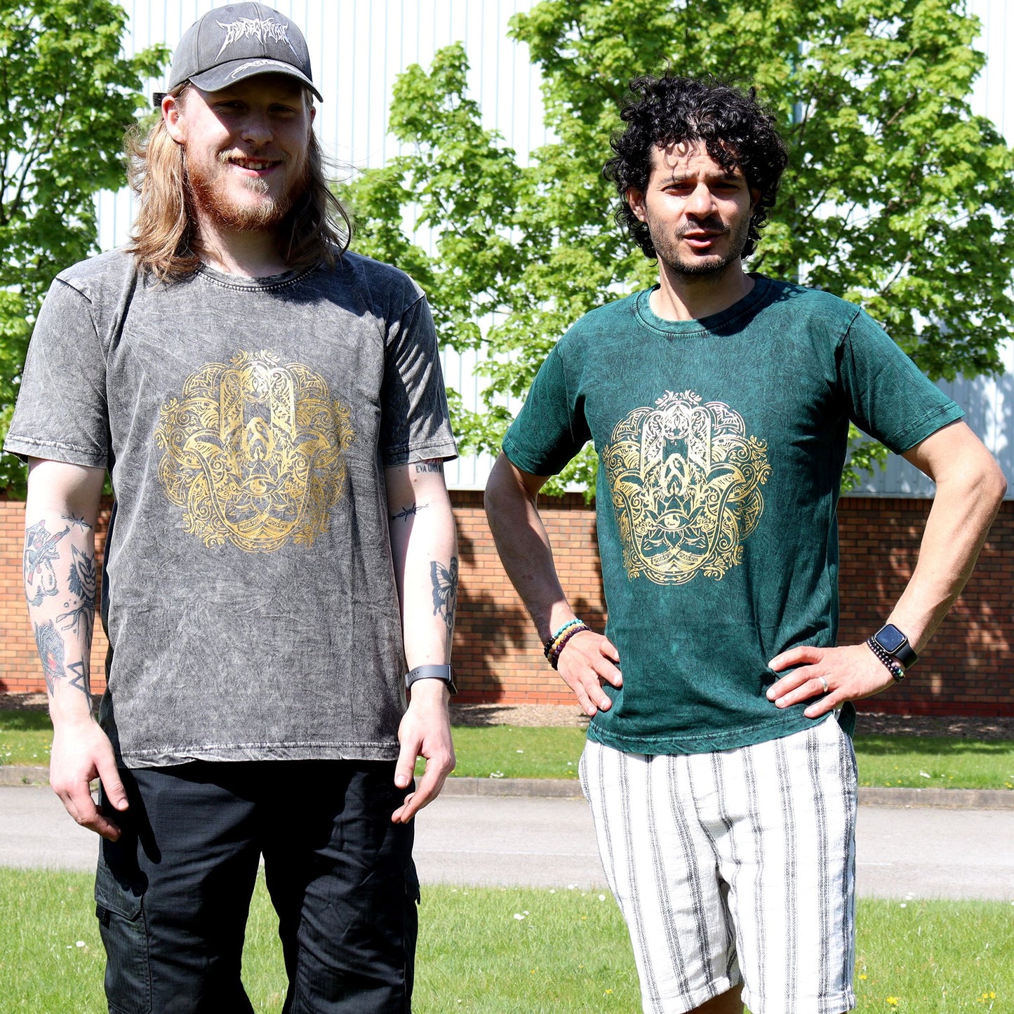 T-Shirt (M) Stone Washed - Hamsa - Grün