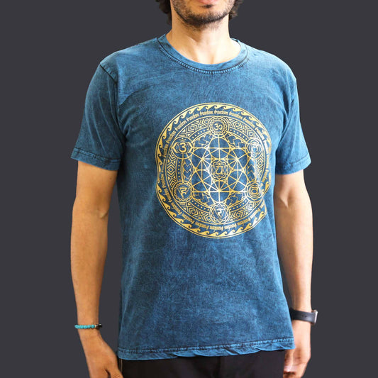 T-Shirt (M) Stone Washed - Chakra - Blau