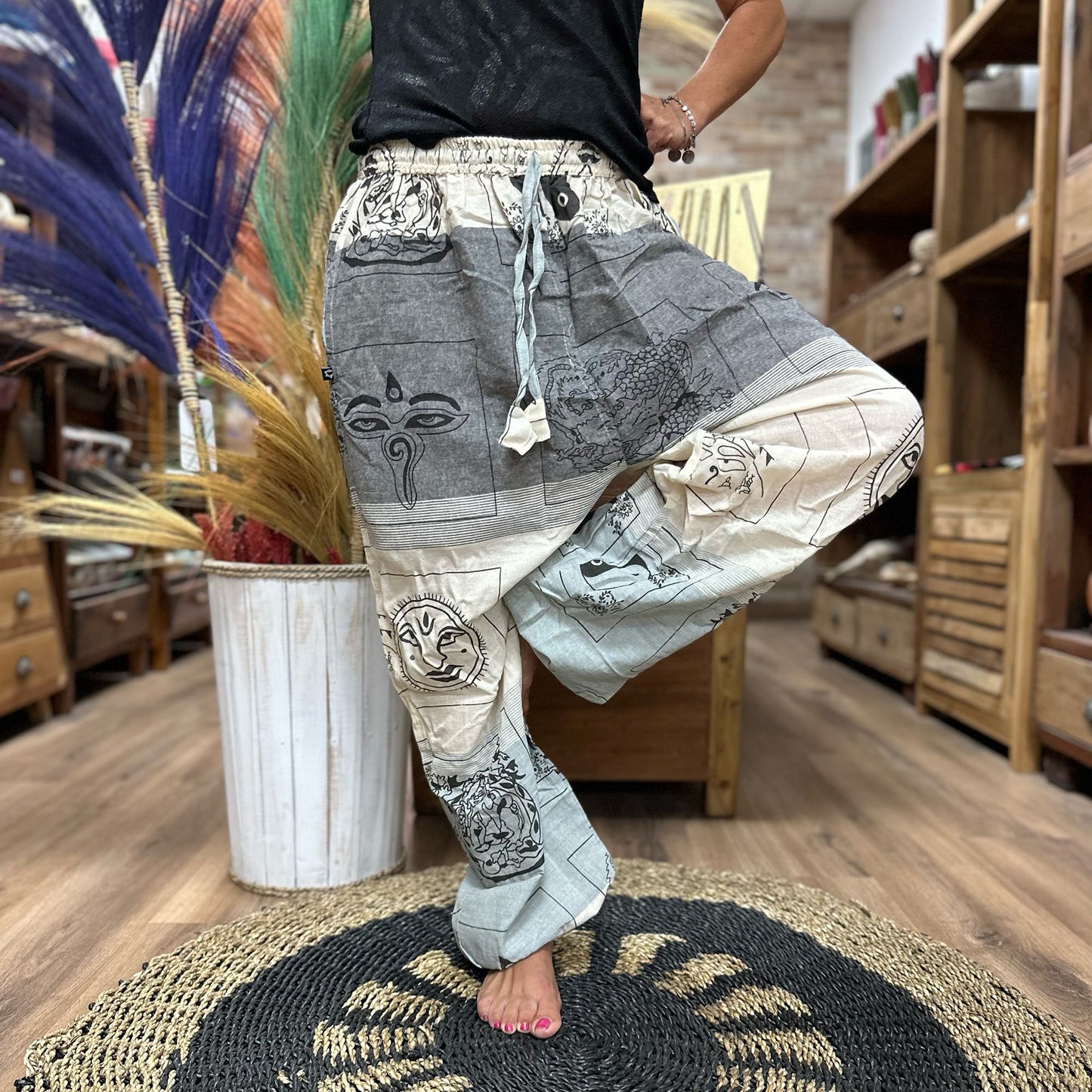Graue Yoga- und Festivalhose - High Cross Himalayan-Druck
