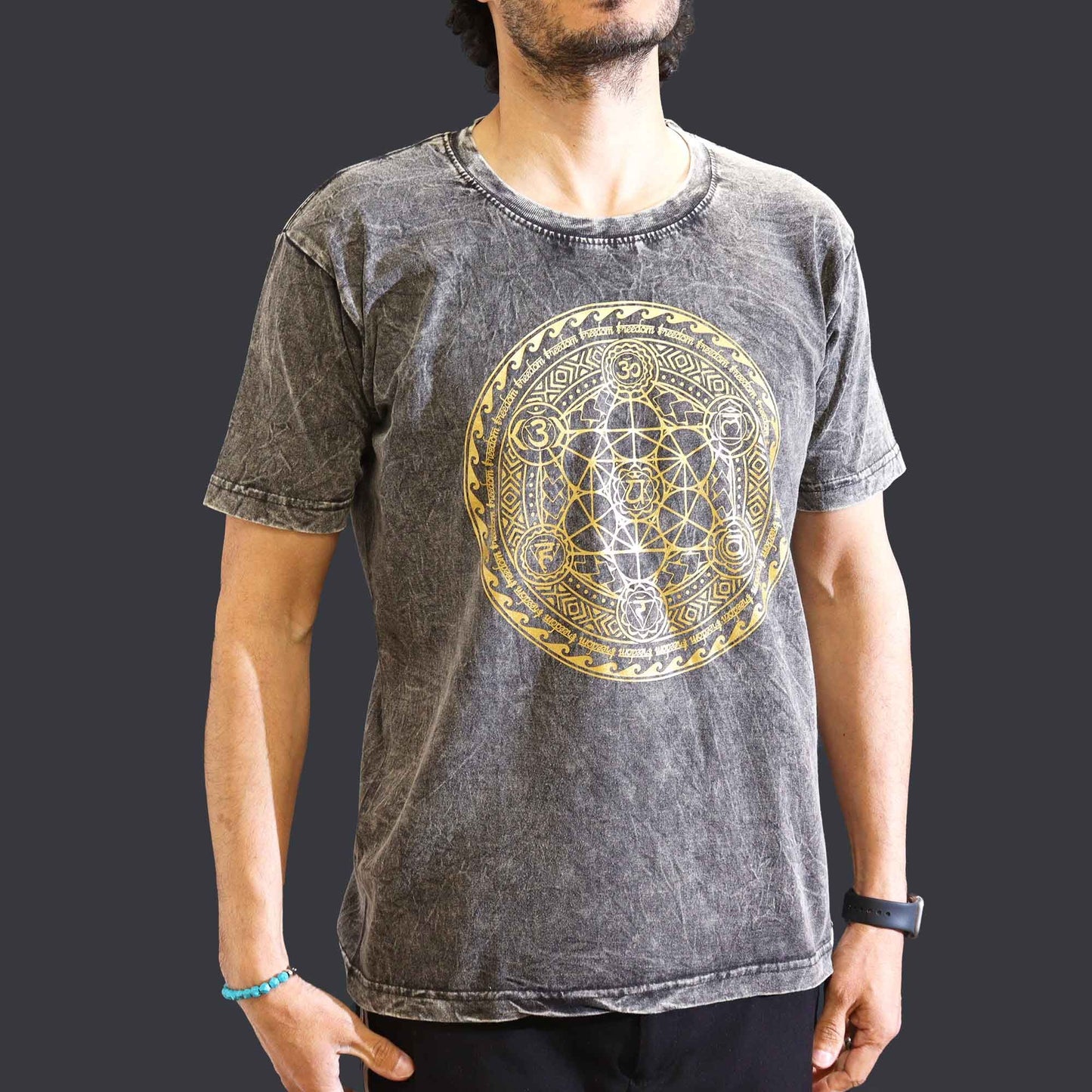 T-Shirt (M) Stone Washed - Chakra - Dunkelgrau