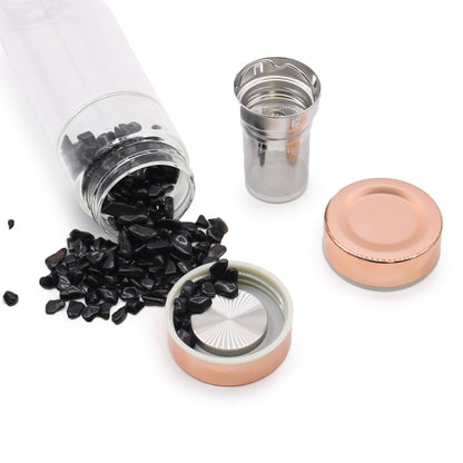 Trinkflasche Glas-Tee-Infuser mit Onyx - Rose Gold (500ml)