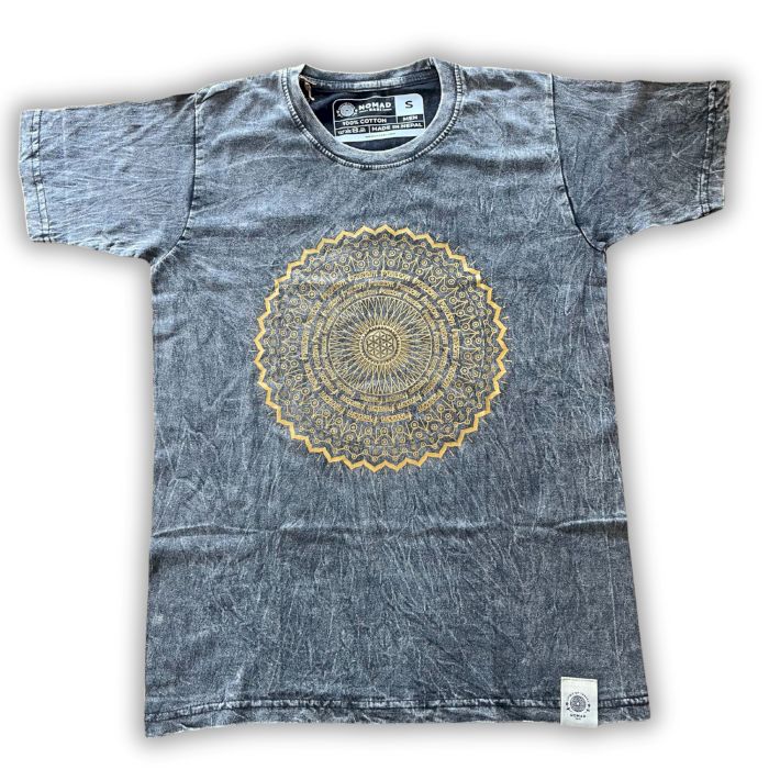 T-Shirt (L) Stone Washed - Mandala - Dunkelgrau