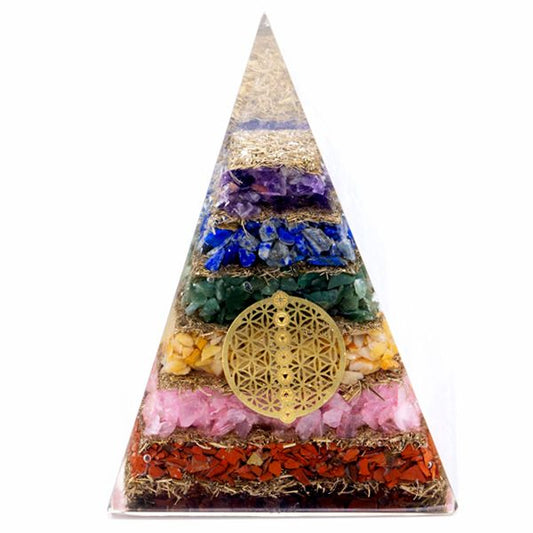 Orgonit Pyramide 70mm - Sieben Chakren & Blume des Lebens