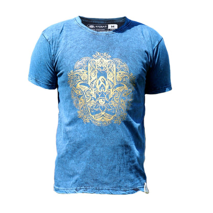 T-Shirt (M) Stone Washed - Hamsa - Blau