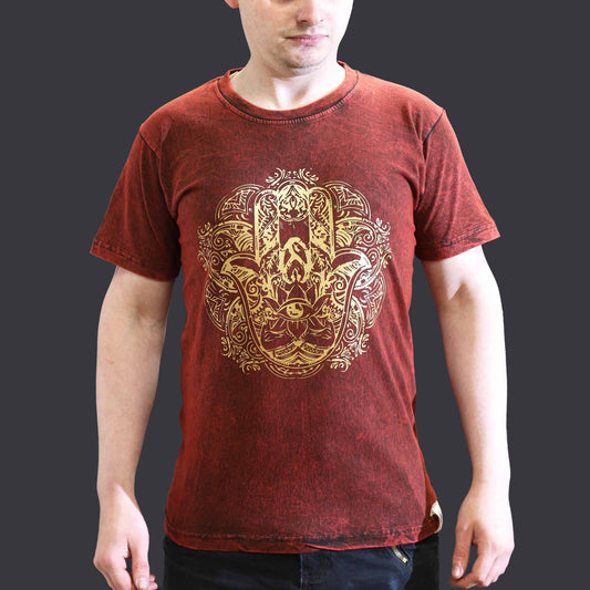 T-Shirt (S) Stone Washed - Hamsa - Maroon