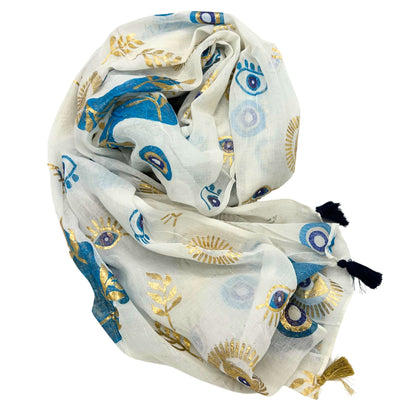 Nomad Sari Pario - Weiß, Blau & Gold mit Böser-Blick-Motiv