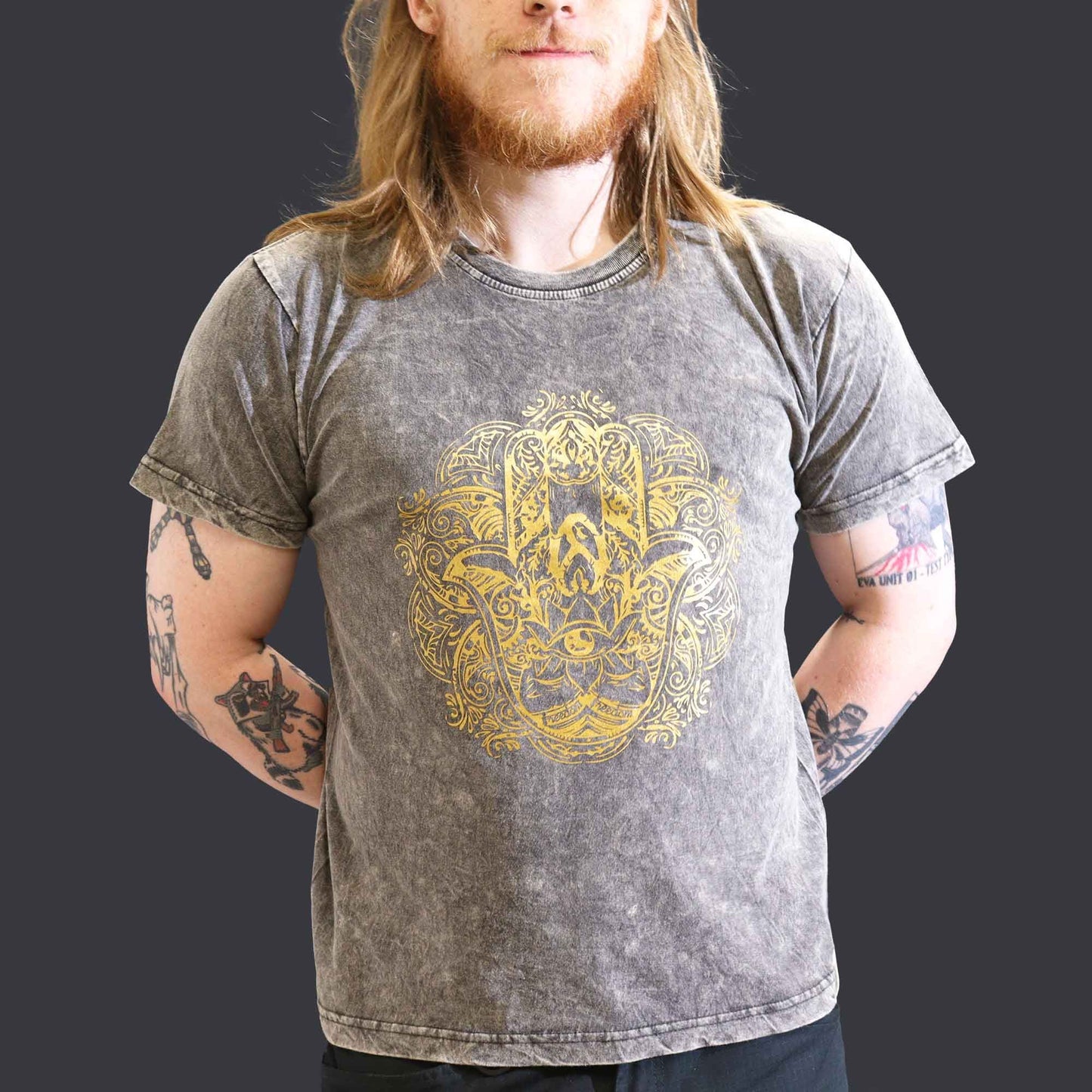 T-Shirt (L) Stone Washed - Hamsa - Dunkelgrau