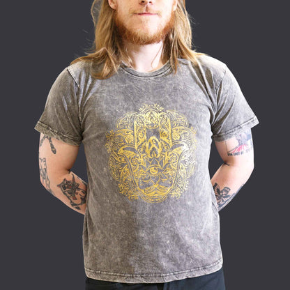 T-Shirt (L) Stone Washed - Hamsa - Dunkelgrau