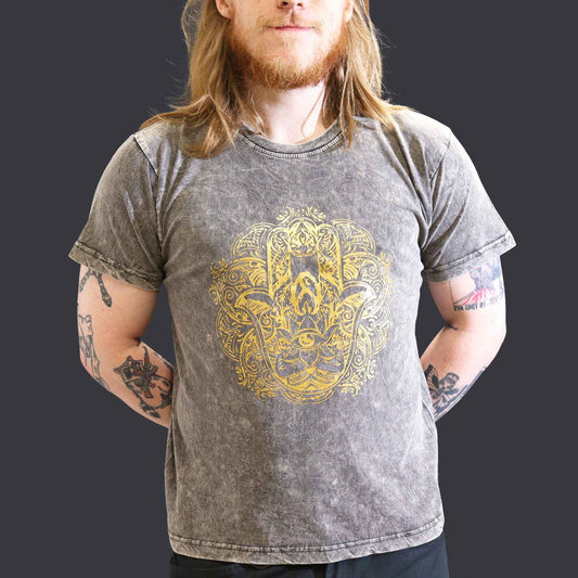 T-Shirt (L) Stone Washed - Hamsa - Dunkelgrau
