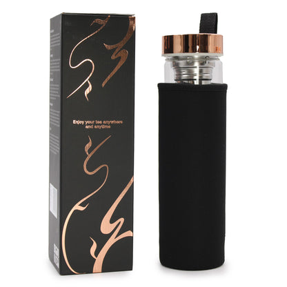 Trinkflasche Glas-Tee-Infuser mit Rosenquarz - Rose Gold (500ml)
