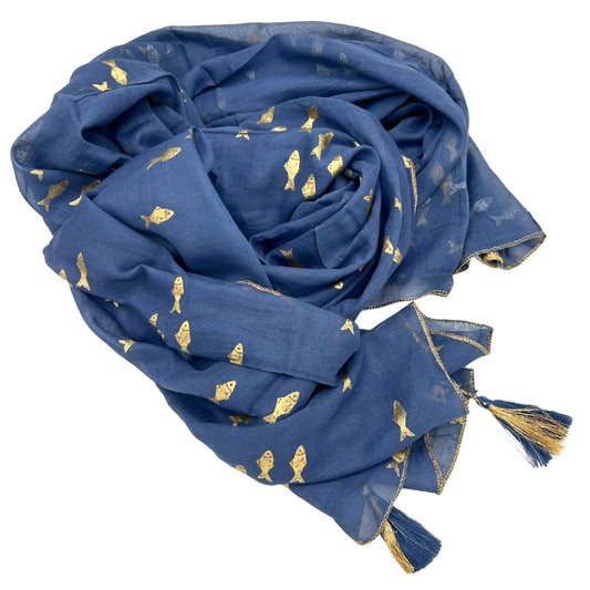 Nomad Sari Pario - Seeblau & Gold mit Fisch-Design
