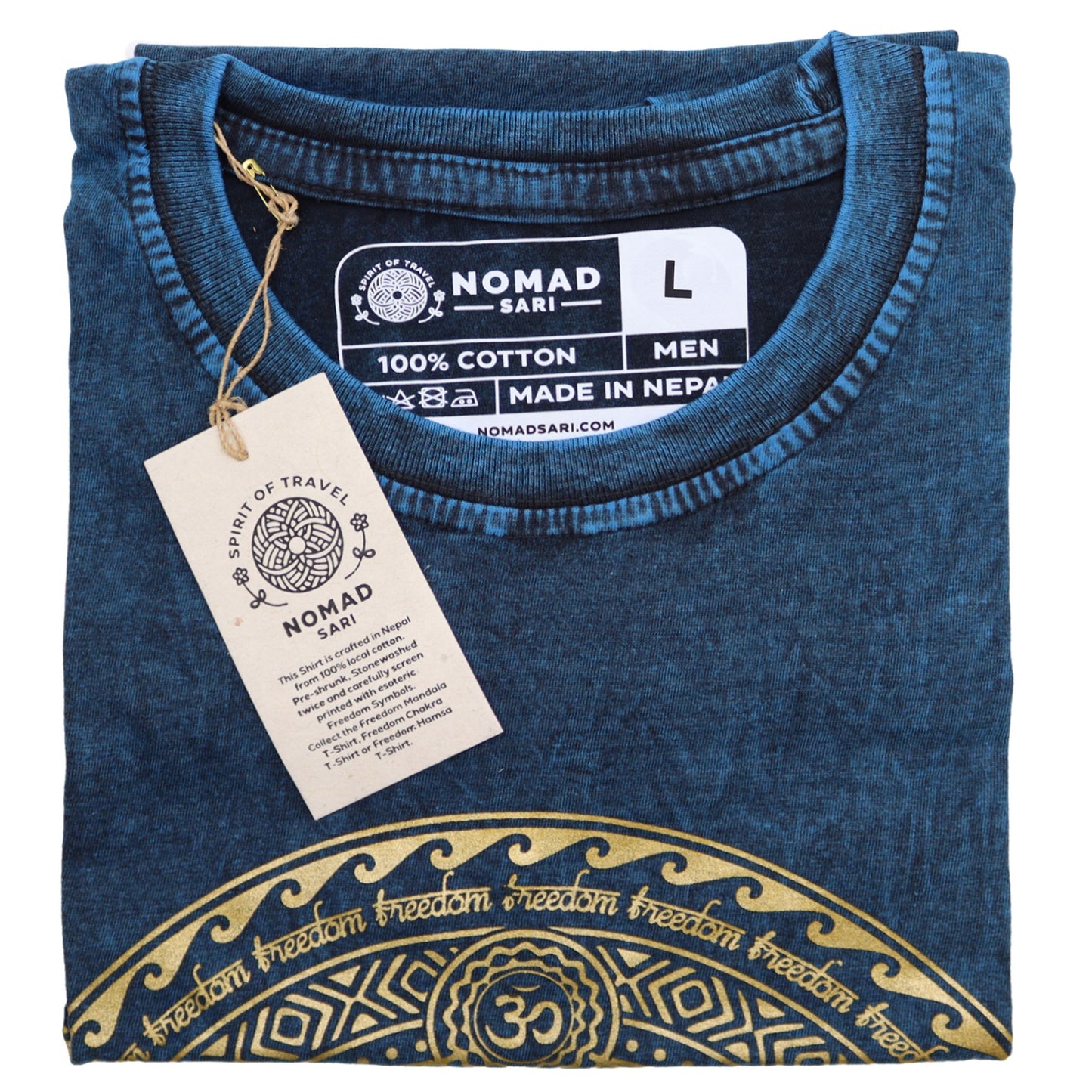 T-Shirt (L) Stone Washed - Chakra - Blau