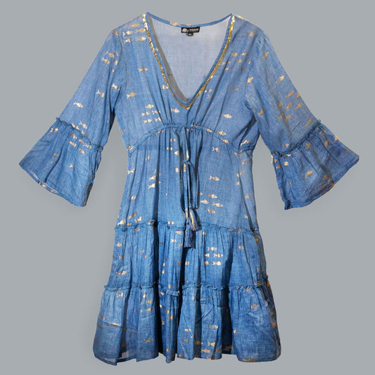 (XL) Nomad Sari On the Med Kleid - Seeblau & Gold mit Fisch Design